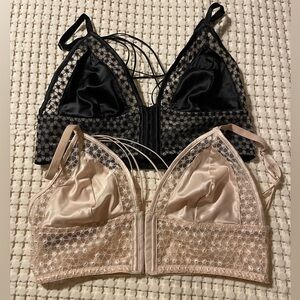 Victoria's Secret Luxe Starburst Black and Cream Unlined Bra Bralette Duo Set